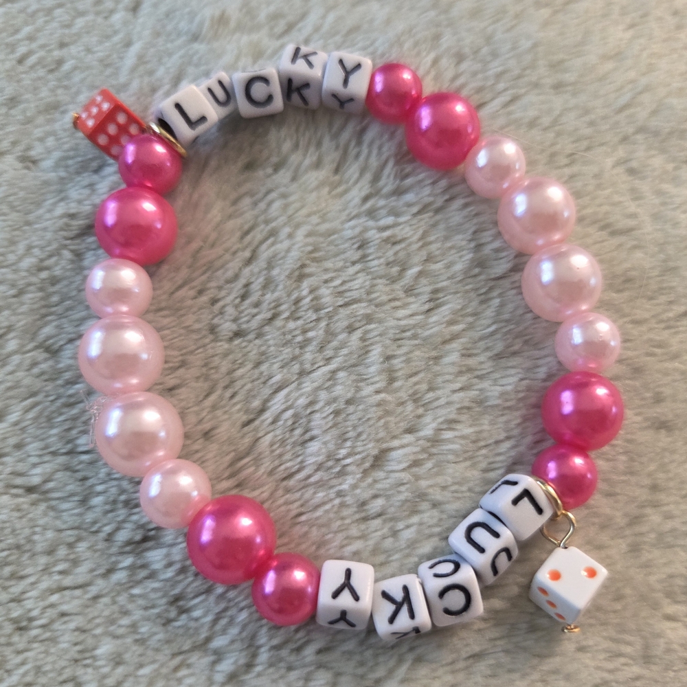 Pink and White Beaded Kids Bracelet